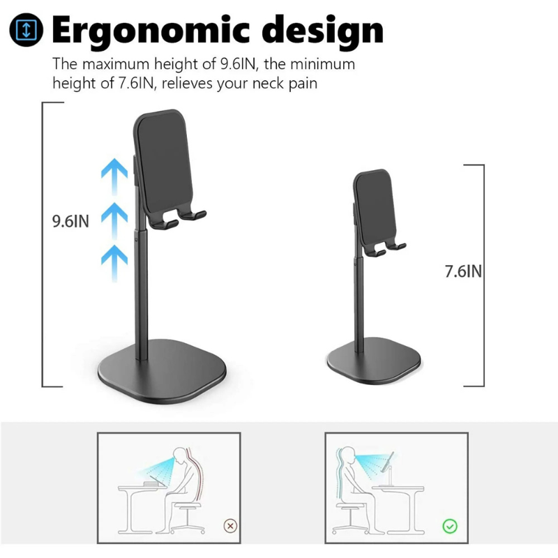 Untitled design (11) Cell Phone Stand for Desk Angle Height Adjustable Phone Holder Cell Phone Holder for Desk Cellphone Dock Compatible with All Mobile Phones (Black) - Image 2