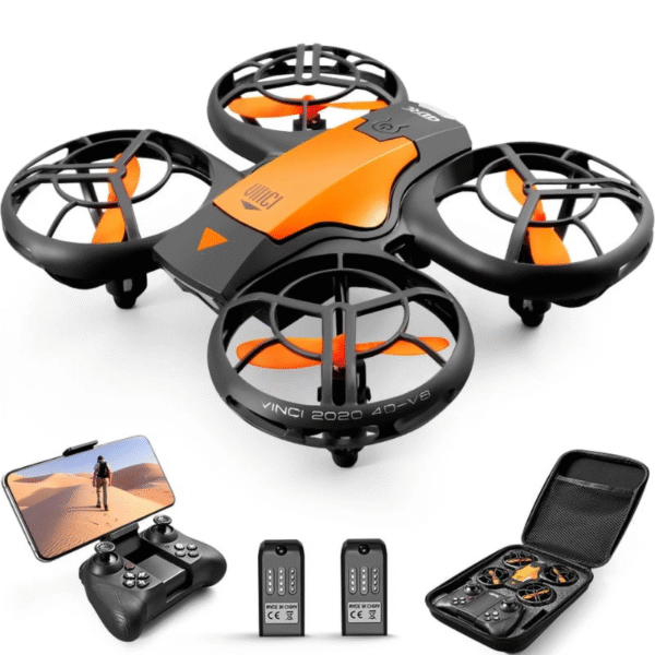4DRC V8c Drone with 720P HD Camera for Adults and Children FPV Real-Time Video, 2 Modular Batteries and Storage Bag, Orange
