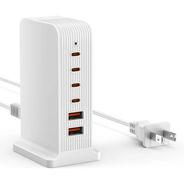 VHBW USB C Charger 6 Port Block,55W USB Tower Charging Station for iPhone 15/14/13/12, iPad, Google Pixel and Multiple Devices