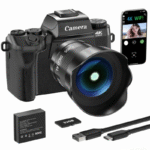 Saneen Digital Camera for Photography 4k 64MP WiFi 4.0'' Touch Screen Dual Lens Vologging Cameras for YouTube with 32GB SD Card 3000mAH Battery Black
